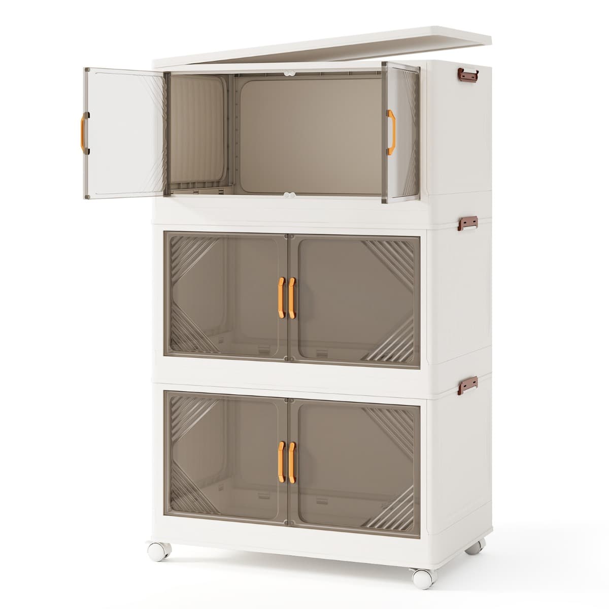 CostwayBacs de Rangement Pliables avec Couvercle de 213L Conteneurs de Rangement Empilables à 3 Niveaux avec Roues Blanc