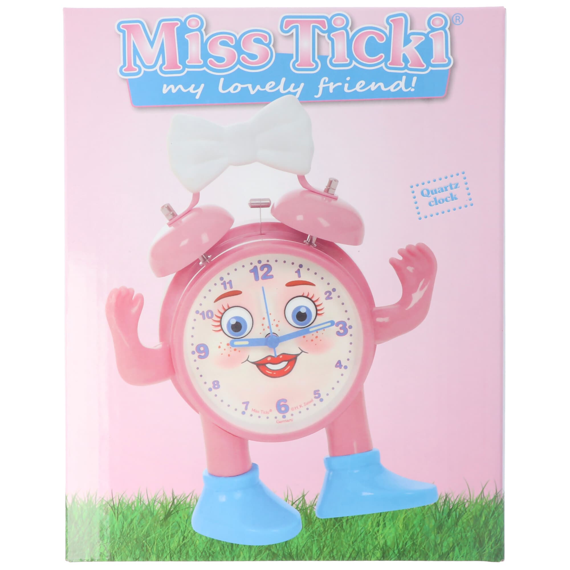 ABC apprend ludique l'heure, Miss Ticki, le réveil pour enfants rose blanc, batterie incluse