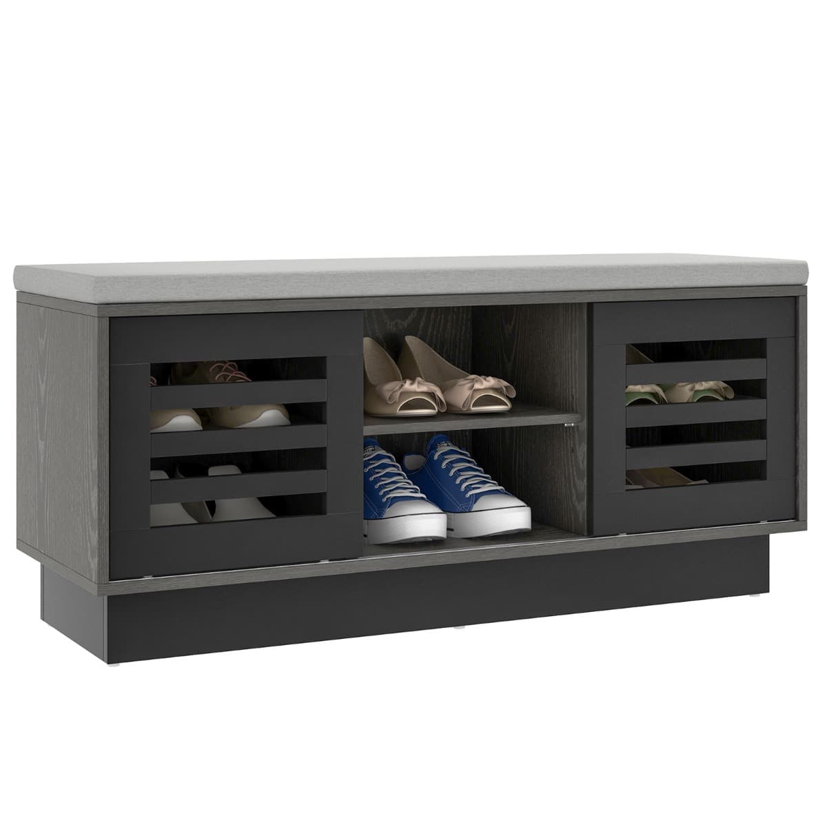 Banc de Rangement avec Étagère à Chaussures avec Siège Étagère Réglable Porte Coulissante Café