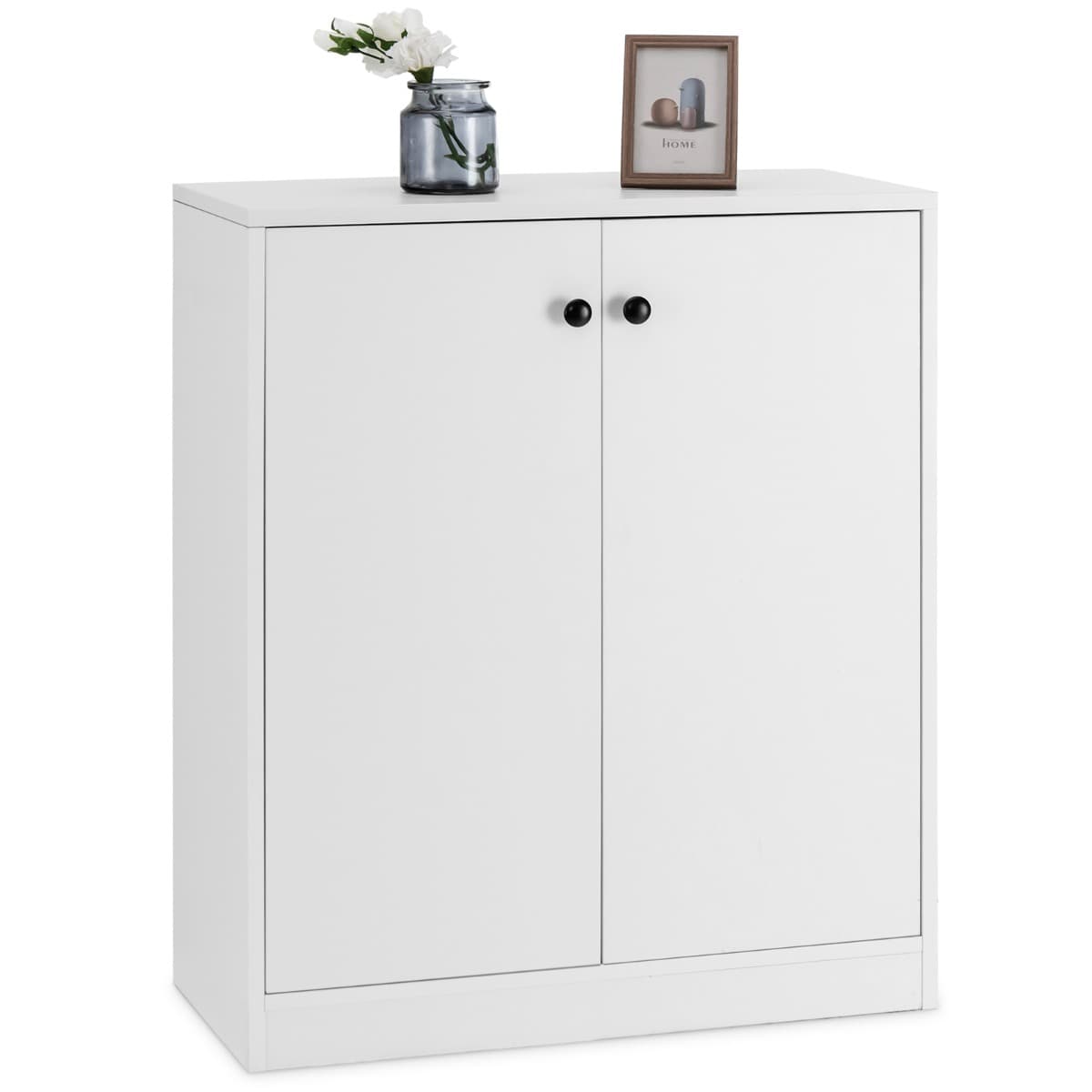 Commode Buffet Meuble de Rangement avec 2 Portes Meuble Bas Blanc avec 3 Étagères Réglables et Dispo