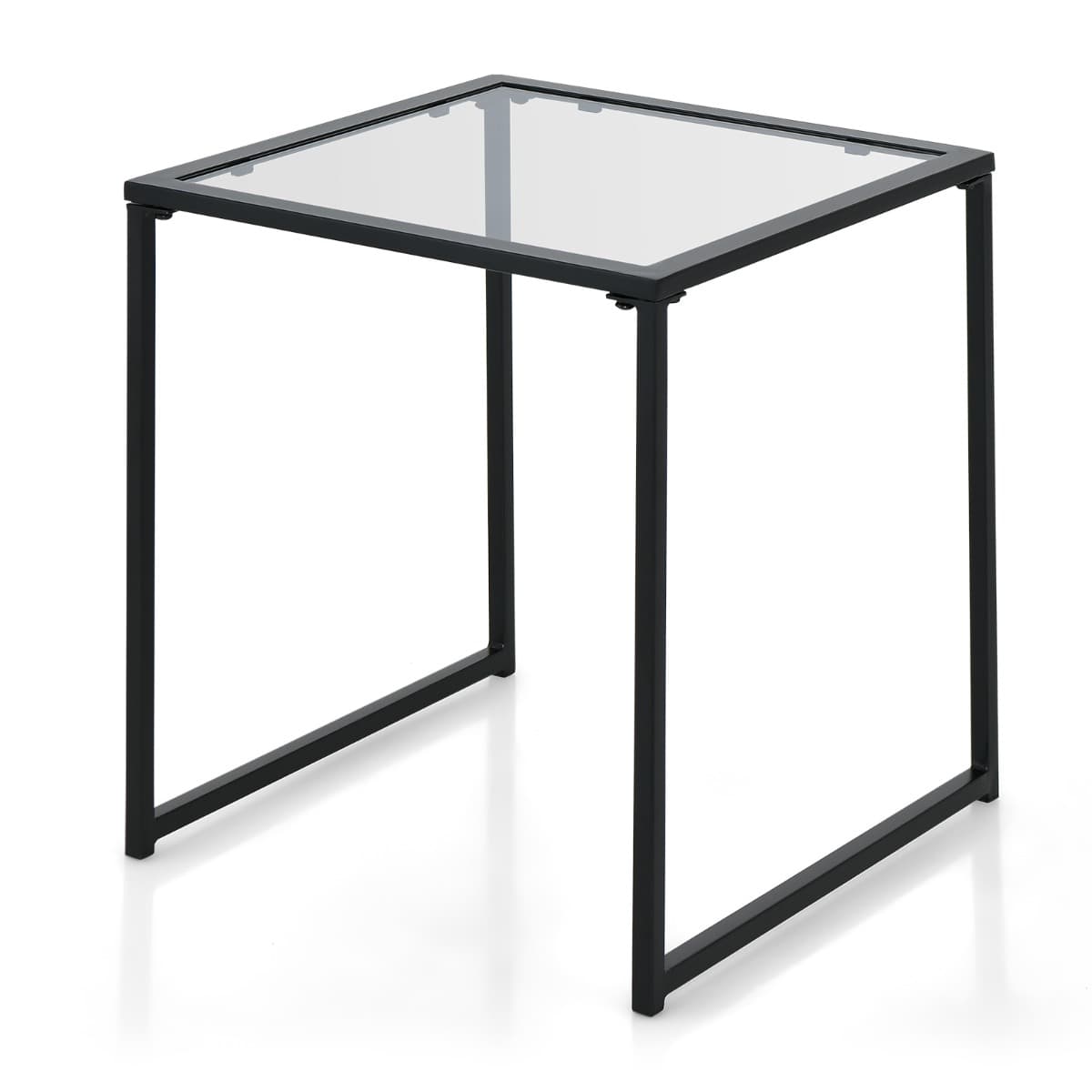 Table D'appoint Carrée D'extérieur de 43 Cm en Verre Trempé Cadre en Métal Assemblage Facile Petite